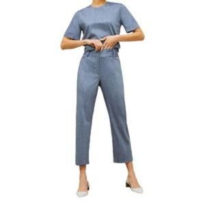 MM Lafleur Chester Pant Slubbed Stretch Italian Linen Cropped Chambray Blue 8